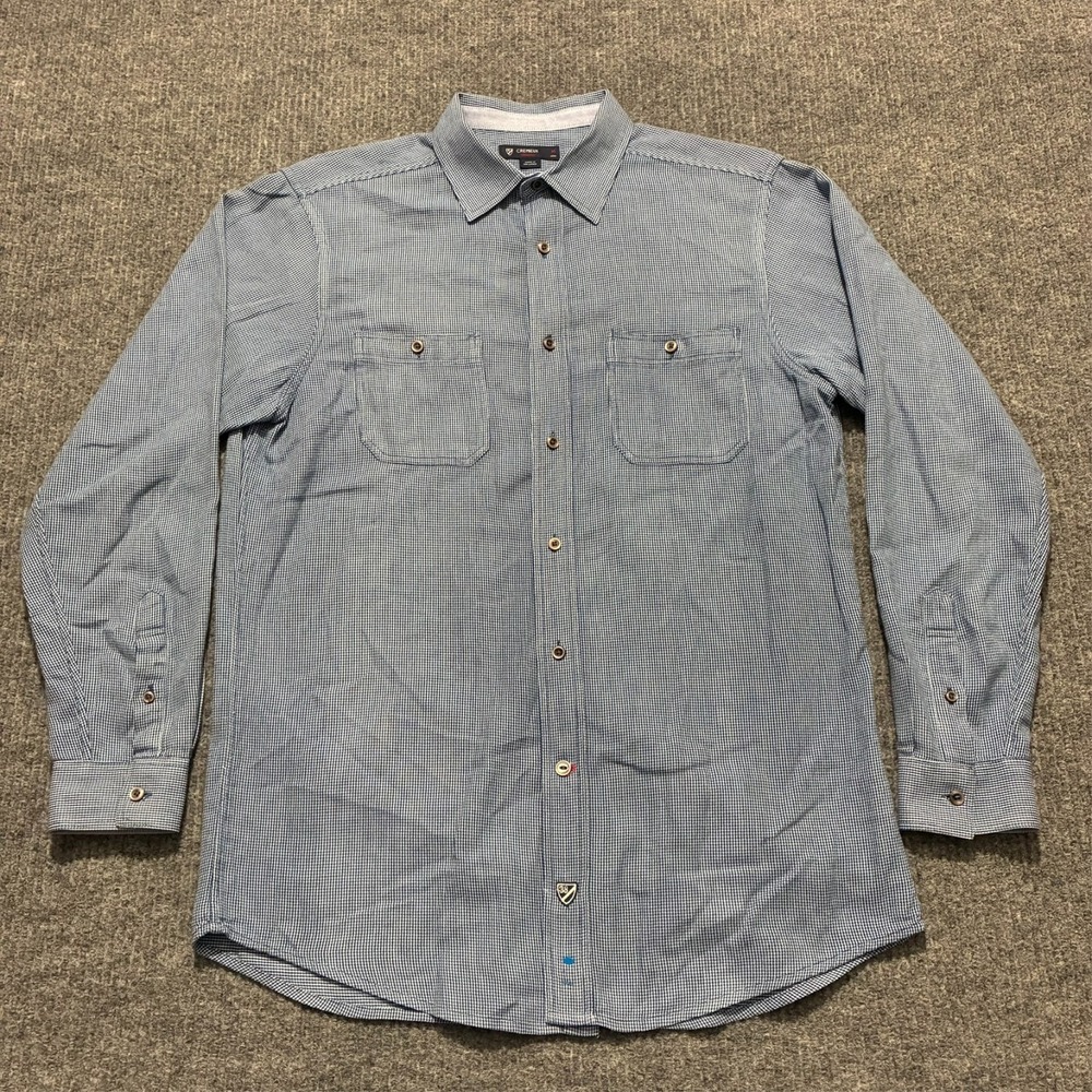 Cremieux 38 Classics Mens Button Up Shirt M Blue Front Pockets Long Sleeve